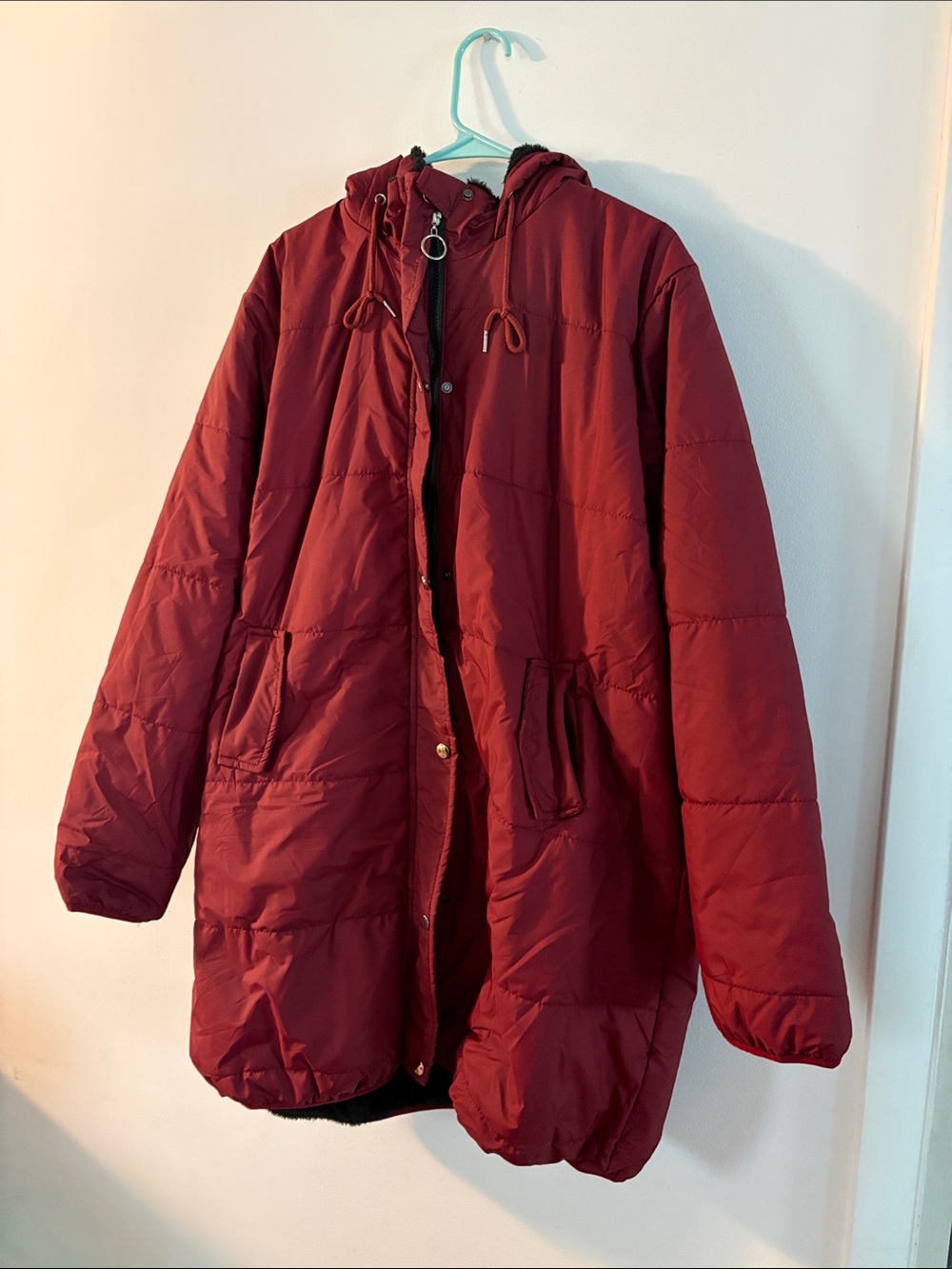 Women's Burgundy Puffer Jacket with Hood